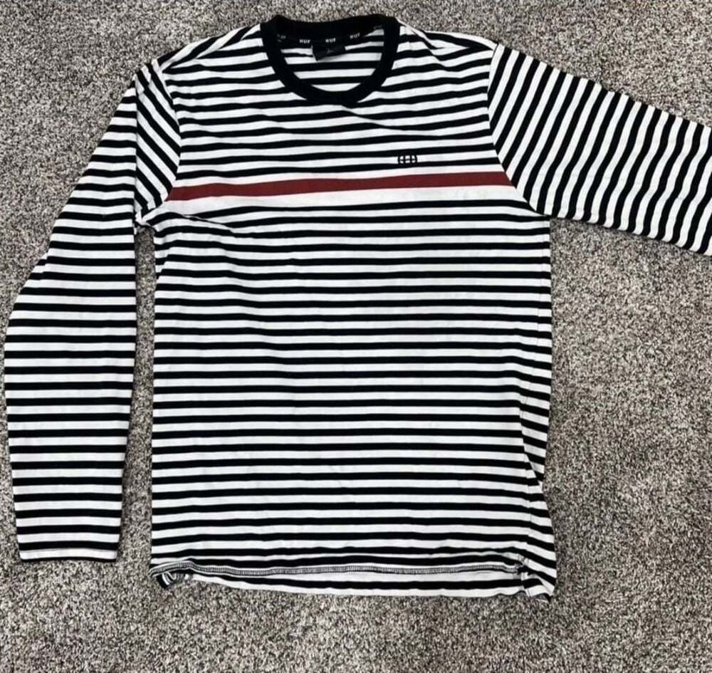 HUF Morris Long Sleeve Knit Top Black and White Striped Large